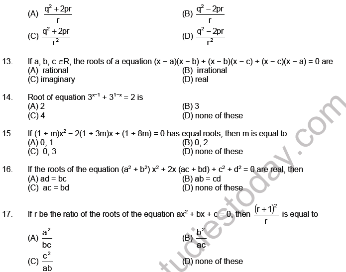 JEE Mathematics Theory Of Equations MCQs Set A, Multiple Choice Questions